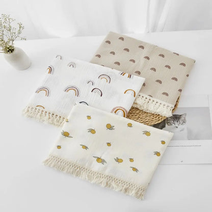 Cotton Muslin Swaddle Blanket – Tassel Baby Wrap