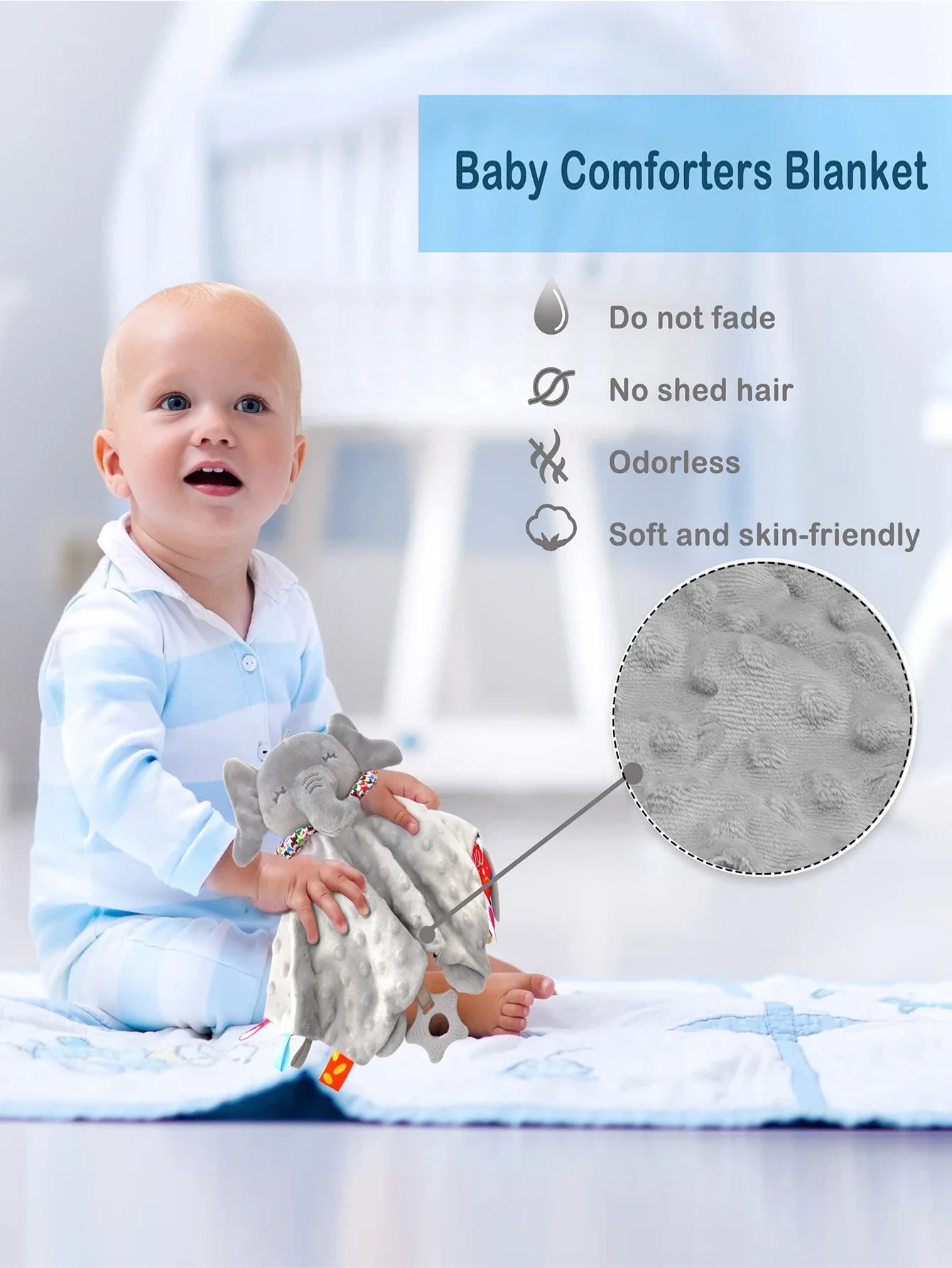 Elephant Baby Comforter Blanket - Soft Rattle Toy & Security Sleeping Towel for Toddlers