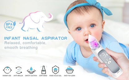 Electric Baby Nasal Aspirator – USB Rechargeable with Music, Lights & 3 Silicone Tips (0-24 Months)