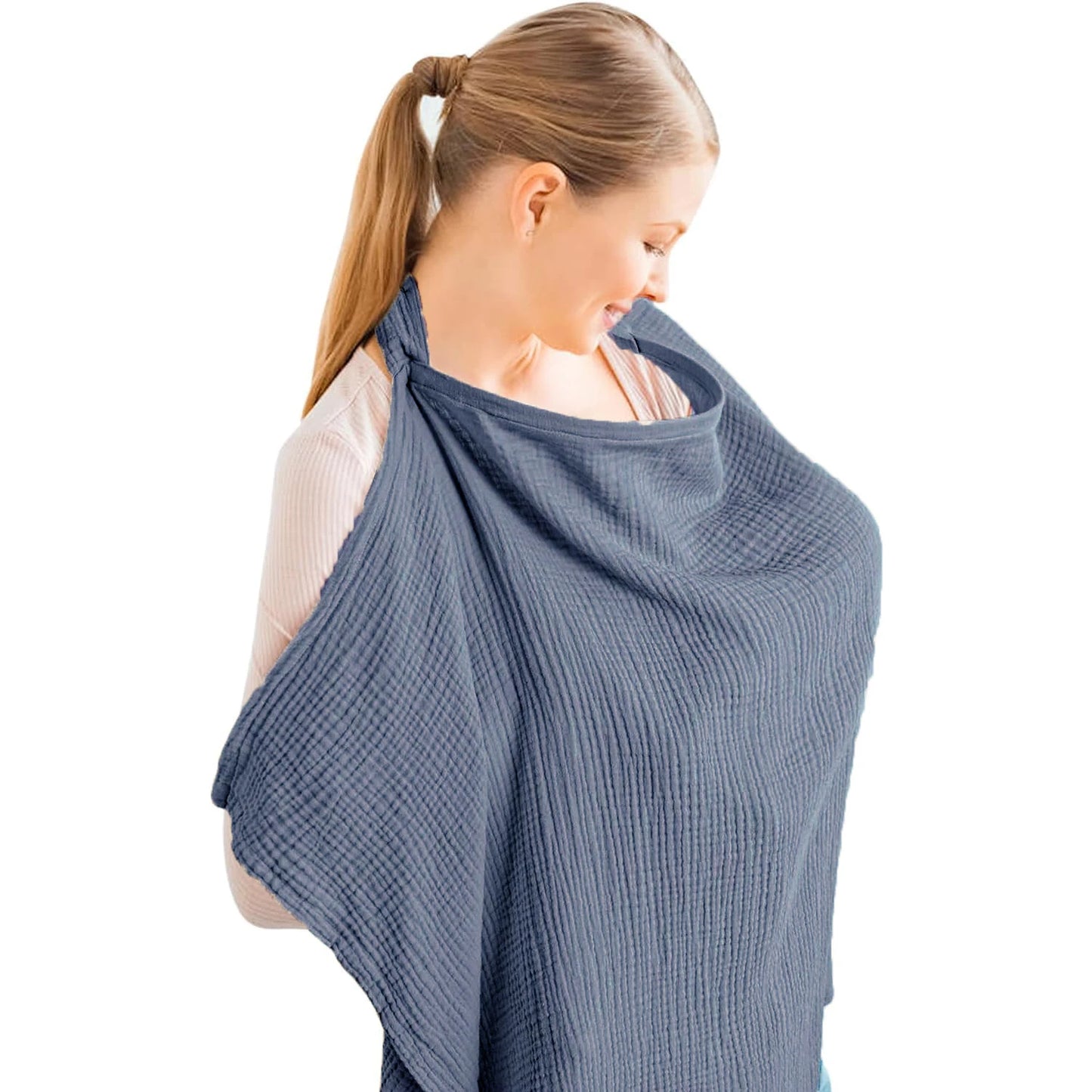 Muslin Nursing Cover - Breathable Breastfeeding Privacy Cover with Arch Neckline