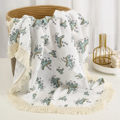 Cotton Muslin Swaddle Blanket – Tassel Baby Wrap