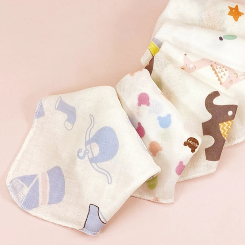 10Pcs Baby Washcloths Cartoon Cute Print Double Layer Gauze Infant Face Towel Absorbent Square Burp Cloths Handkerchief Random