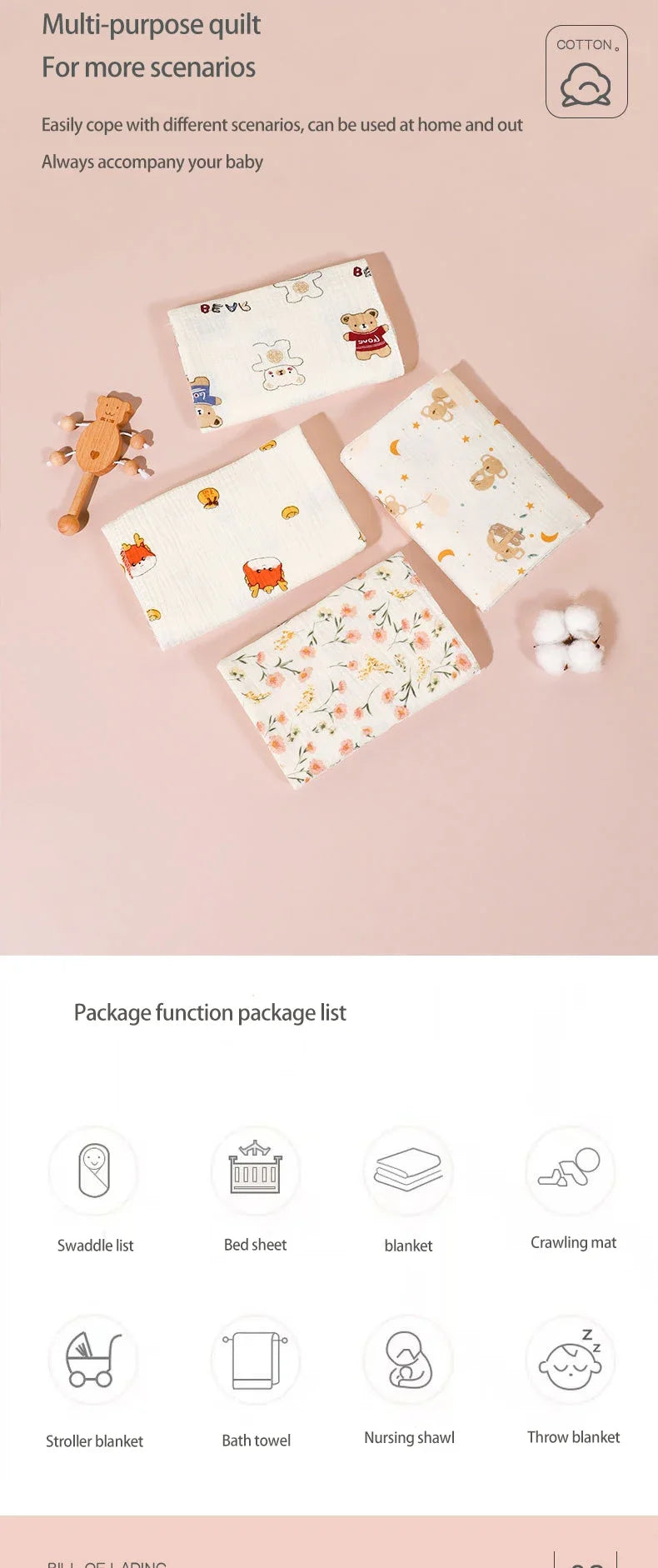 2Pc Cotton Muslin Blankets Baby Receiving Blanket for Newborn Muslin Swaddle Wrap Bedding Infant Bath Towel Baby Items