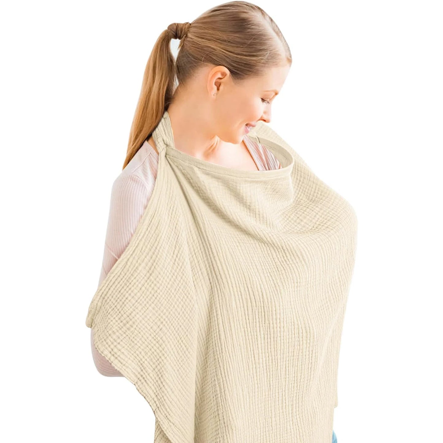 Muslin Nursing Cover - Breathable Breastfeeding Privacy Cover with Arch Neckline