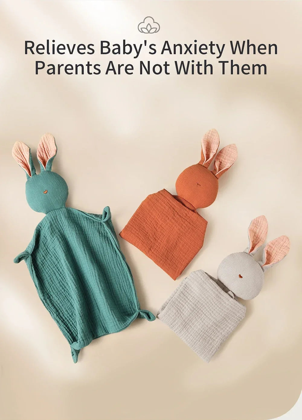 Baby Soothing Towel | 100% Muslin Cotton Comfort Blanket with Cute Bunny Design