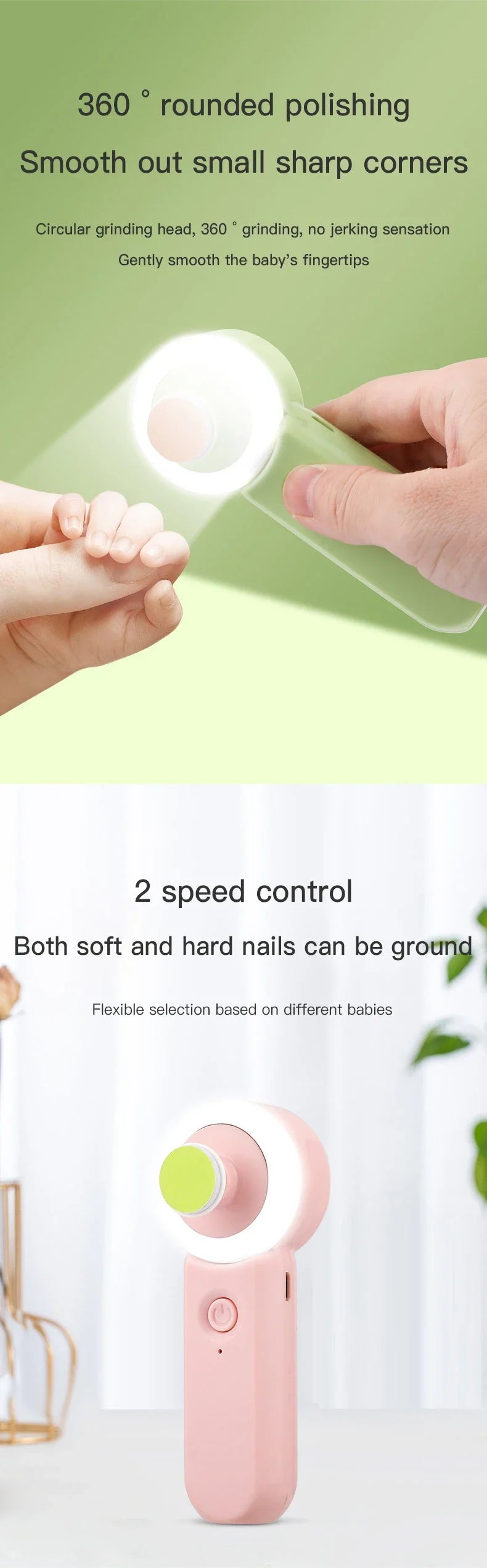 Luminous Rechargeable Baby Nail Grinder – Safe & Silent Electric Clipper for Newborns (0+ Months)