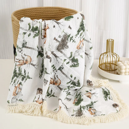 Cotton Muslin Swaddle Blanket – Tassel Baby Wrap