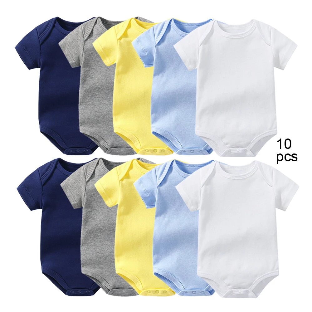 10 Pcs Baby Bodysuits Newborn Jumpsuits Wholesale Summer Body Toddlers Jumpers Onesies Basic Solid Growings Grows Sleepsuits