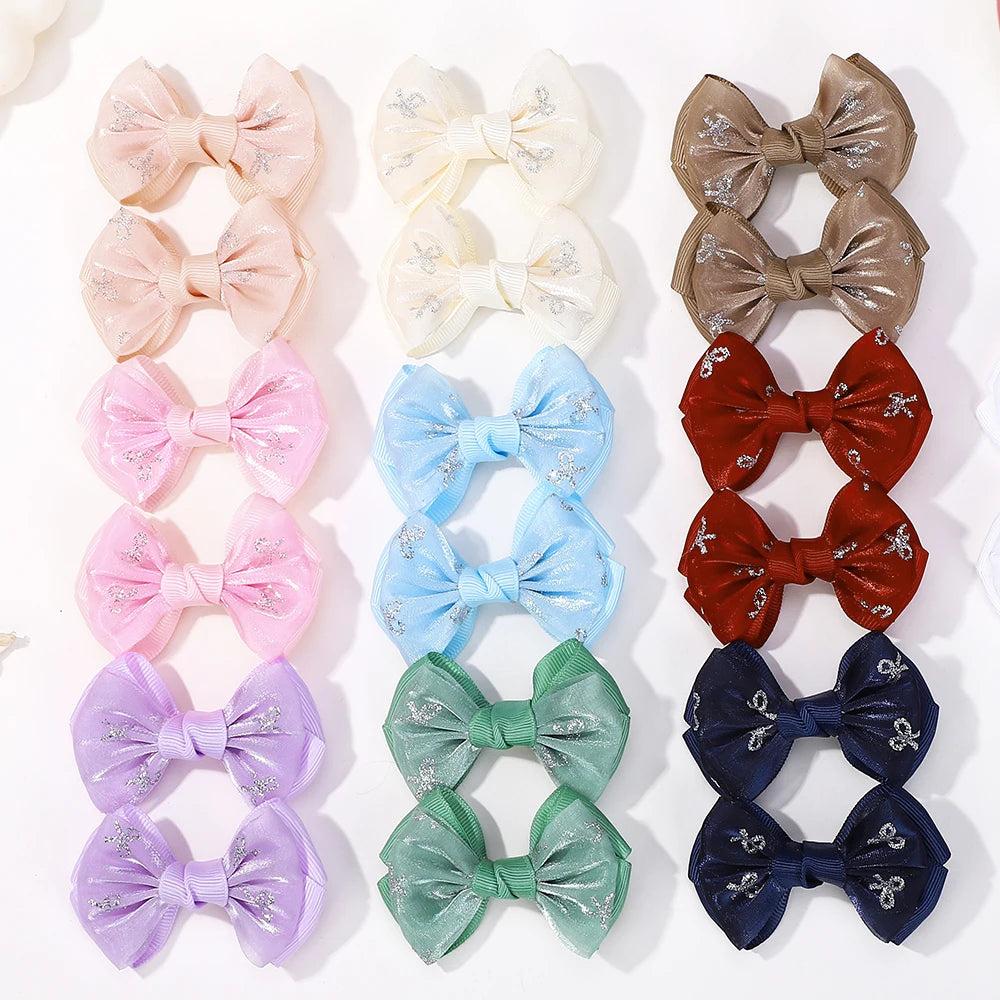10Pcs/set lovely bowknot hairgripes for girls hair bangs hair clip fresh yarns ribbon alloy barrette boutique kids headwear