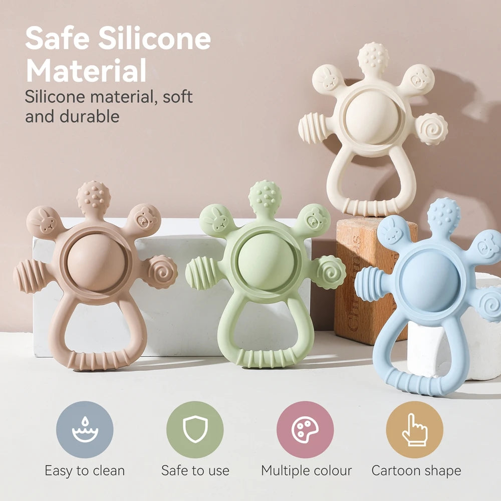 BPA Free Silicone Teether Rattle - Food Grade Baby Sensory Toy for 0-12 Months