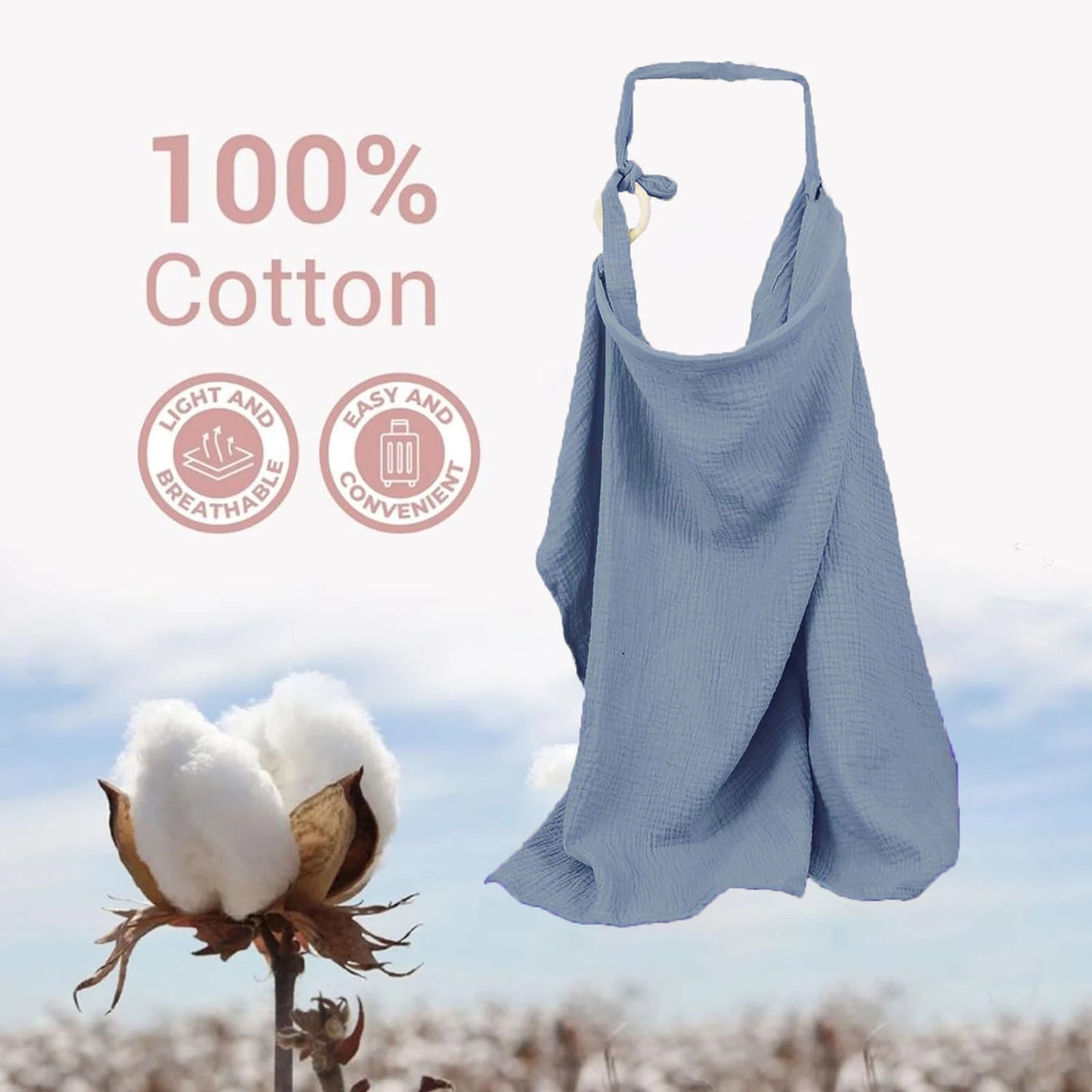 Muslin Nursing Cover - Breathable Breastfeeding Privacy Cover with Arch Neckline