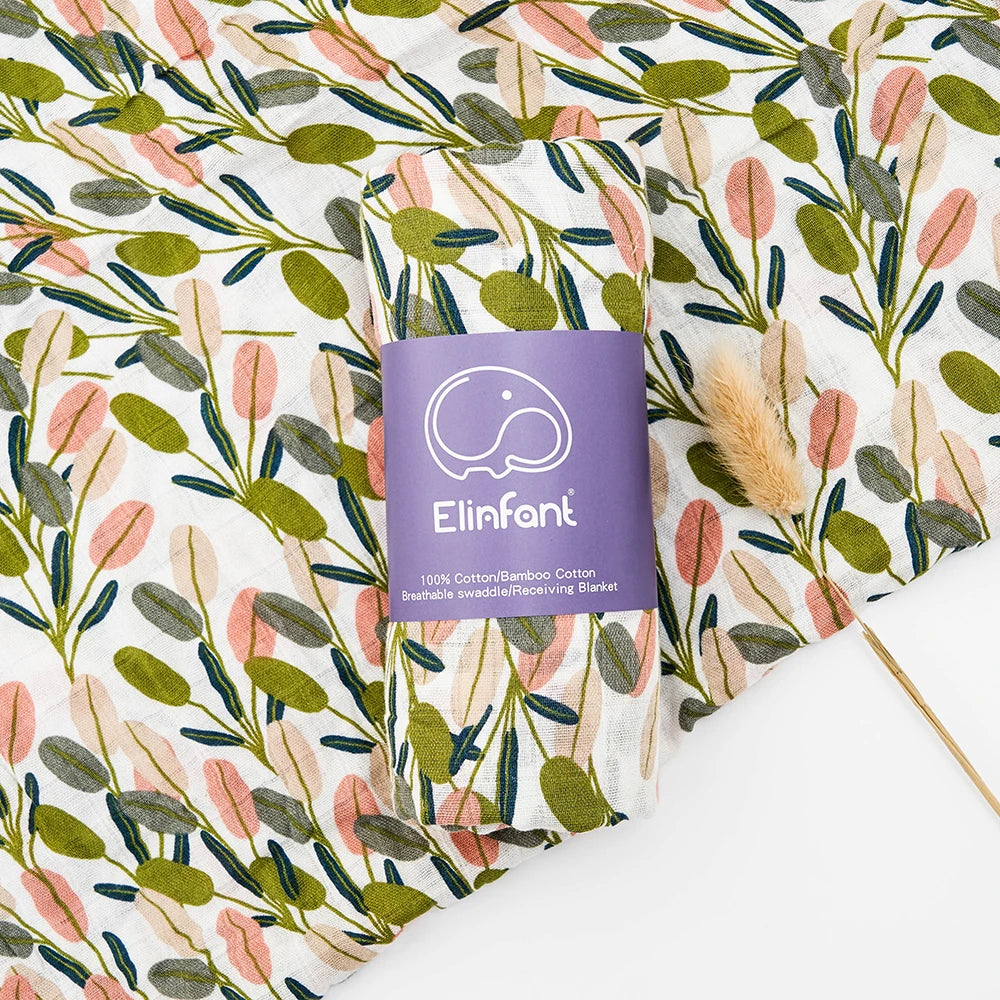Bamboo Cotton Baby Muslin Swaddle Blanket - 120x110cm Soft Print Wrap by Elinfant