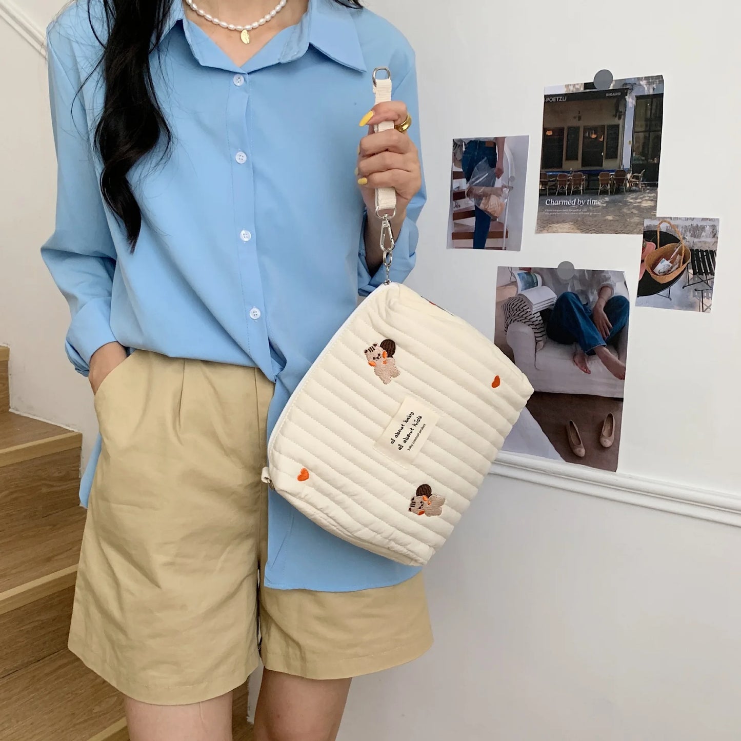 Ins Cotton Diaper Bag for Stroller Hanging Bag Baby Items Nappy Caddy Organizer Mommy Bag Zipper Cute Women Makeup Bag Kids
