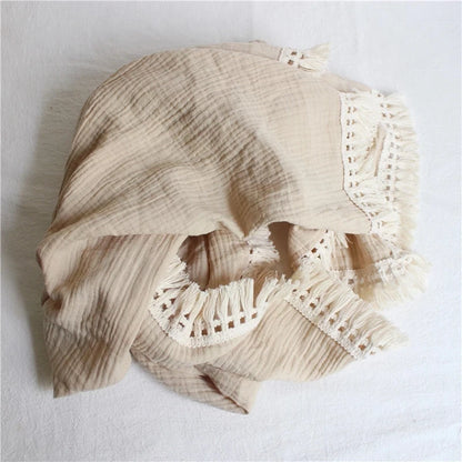 Cotton Muslin Swaddle Blanket – Tassel Baby Wrap