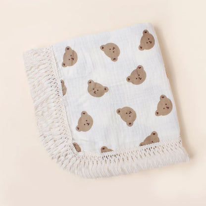 Cotton Muslin Swaddle Blanket – Tassel Baby Wrap