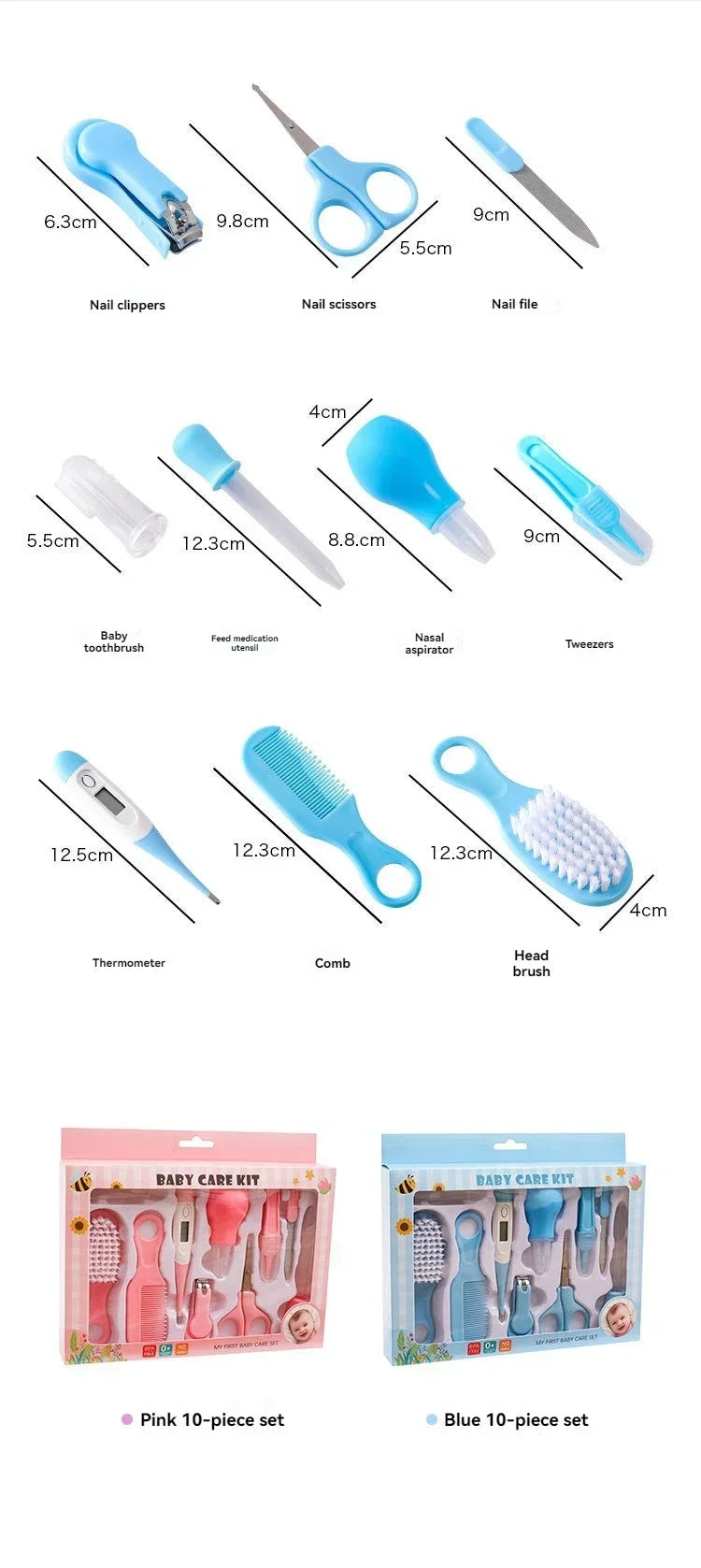 10-Piece Baby Care Kit - Complete Health & Grooming Set with Thermometer & Nail Trimmer