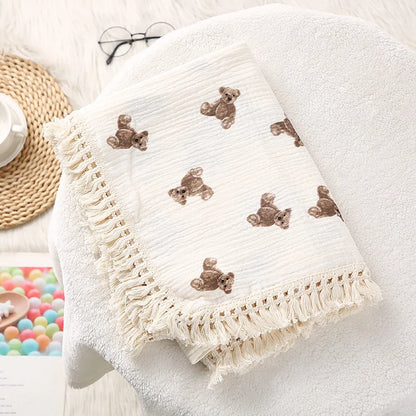 Cotton Muslin Swaddle Blanket – Tassel Baby Wrap