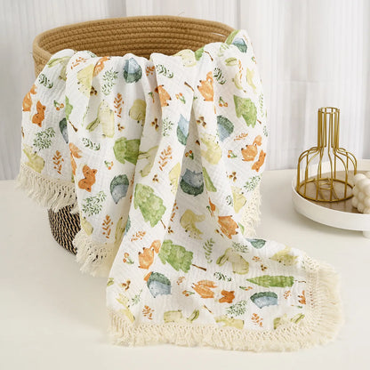 Cotton Muslin Swaddle Blanket – Tassel Baby Wrap