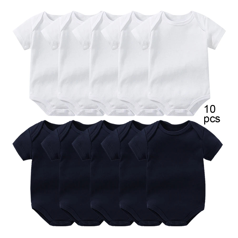10 Pcs Baby Bodysuits Newborn Jumpsuits Wholesale Summer Body Toddlers Jumpers Onesies Basic Solid Growings Grows Sleepsuits
