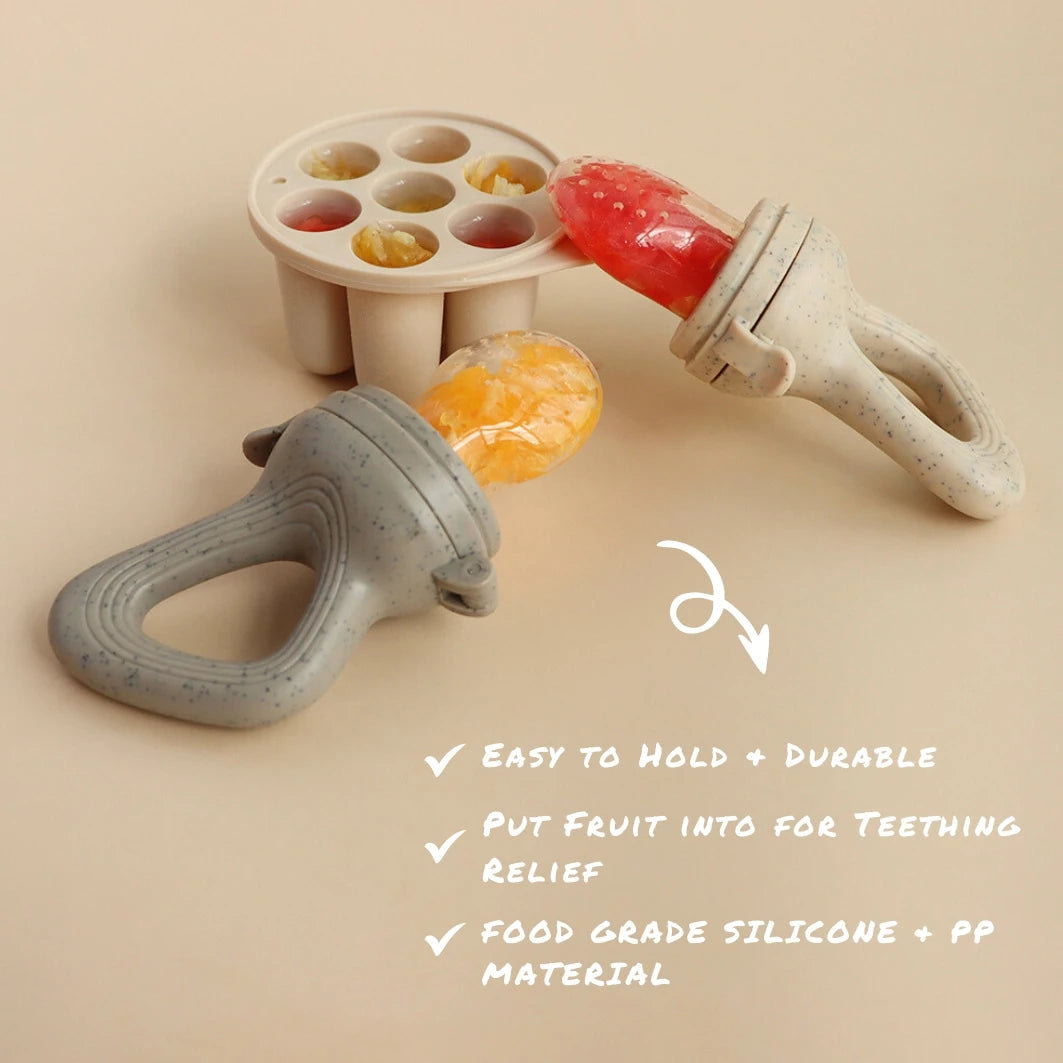 Silicone Baby Fruit Feeder & Teether with Freezer Tray – Self-Feeding Pacifier for Fresh Fruit & Purees (BPA-Free)