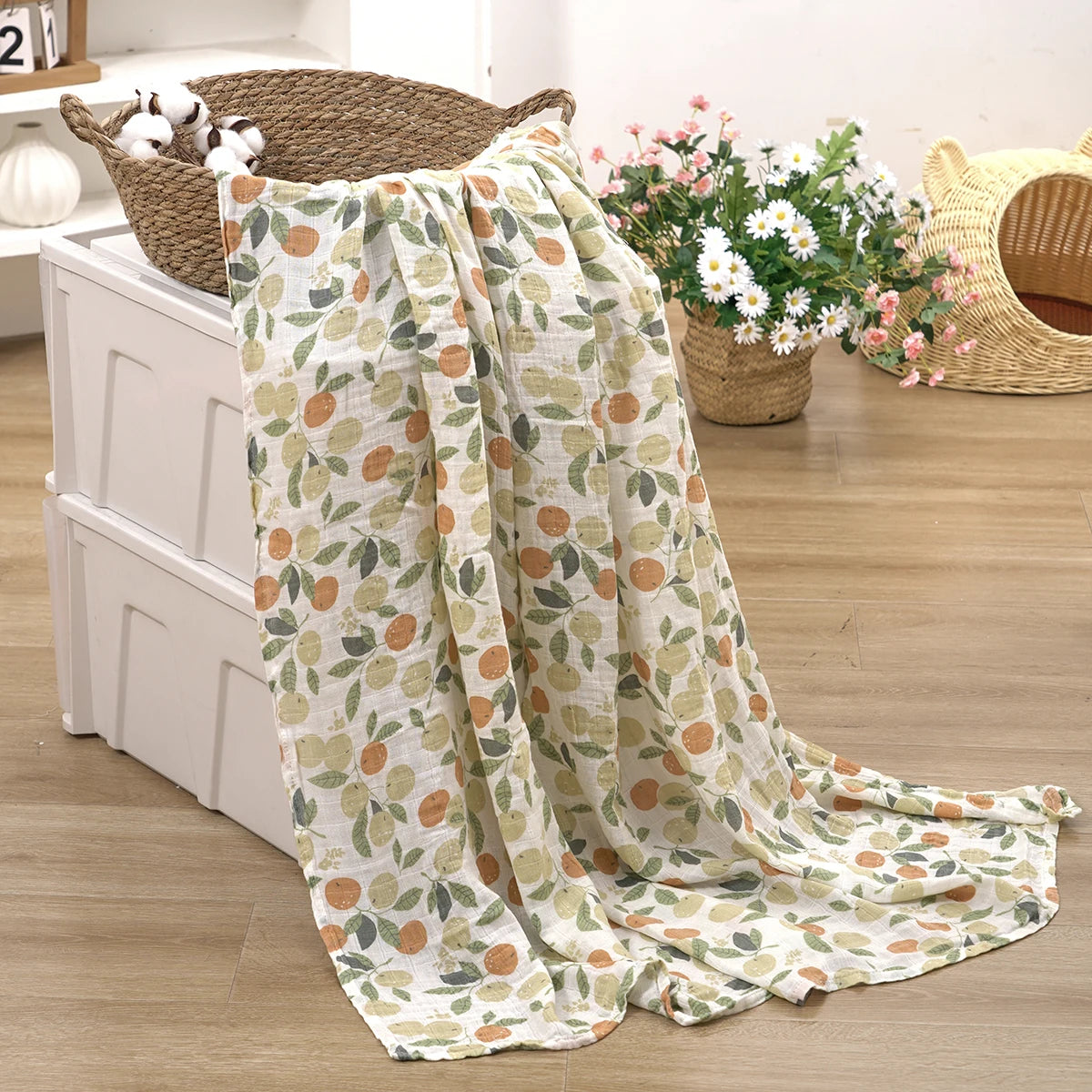 Bamboo Cotton Baby Muslin Swaddle Blanket - 120x110cm Soft Print Newborn Wrap