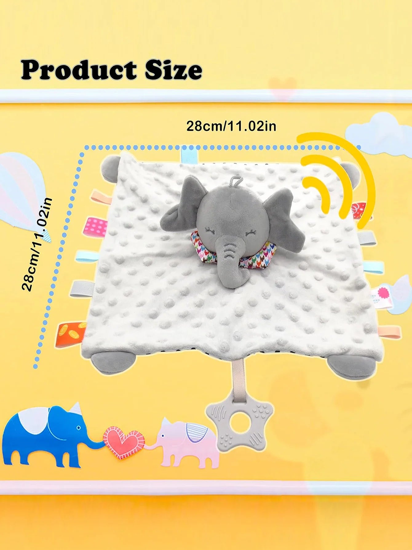 Elephant Baby Comforter Blanket - Soft Rattle Toy & Security Sleeping Towel for Toddlers