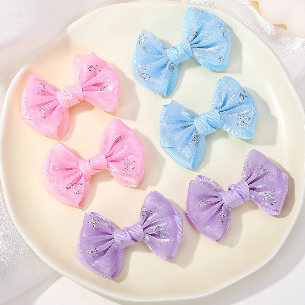 10Pcs/set lovely bowknot hairgripes for girls hair bangs hair clip fresh yarns ribbon alloy barrette boutique kids headwear
