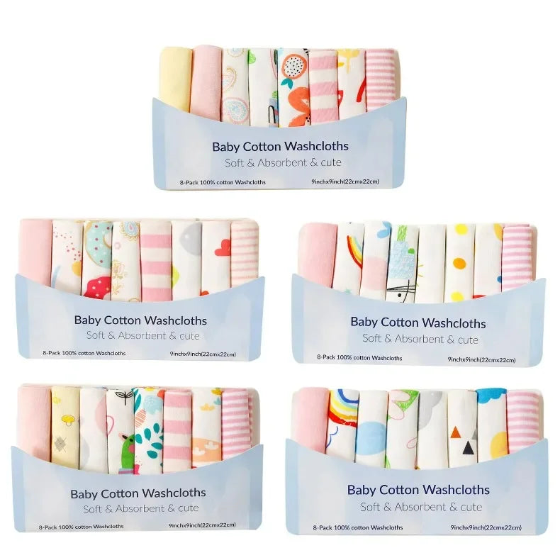 8-Piece Cotton Baby Towel Set – Soft Washcloths & Handkerchiefs for Newborns (0-24 Months)