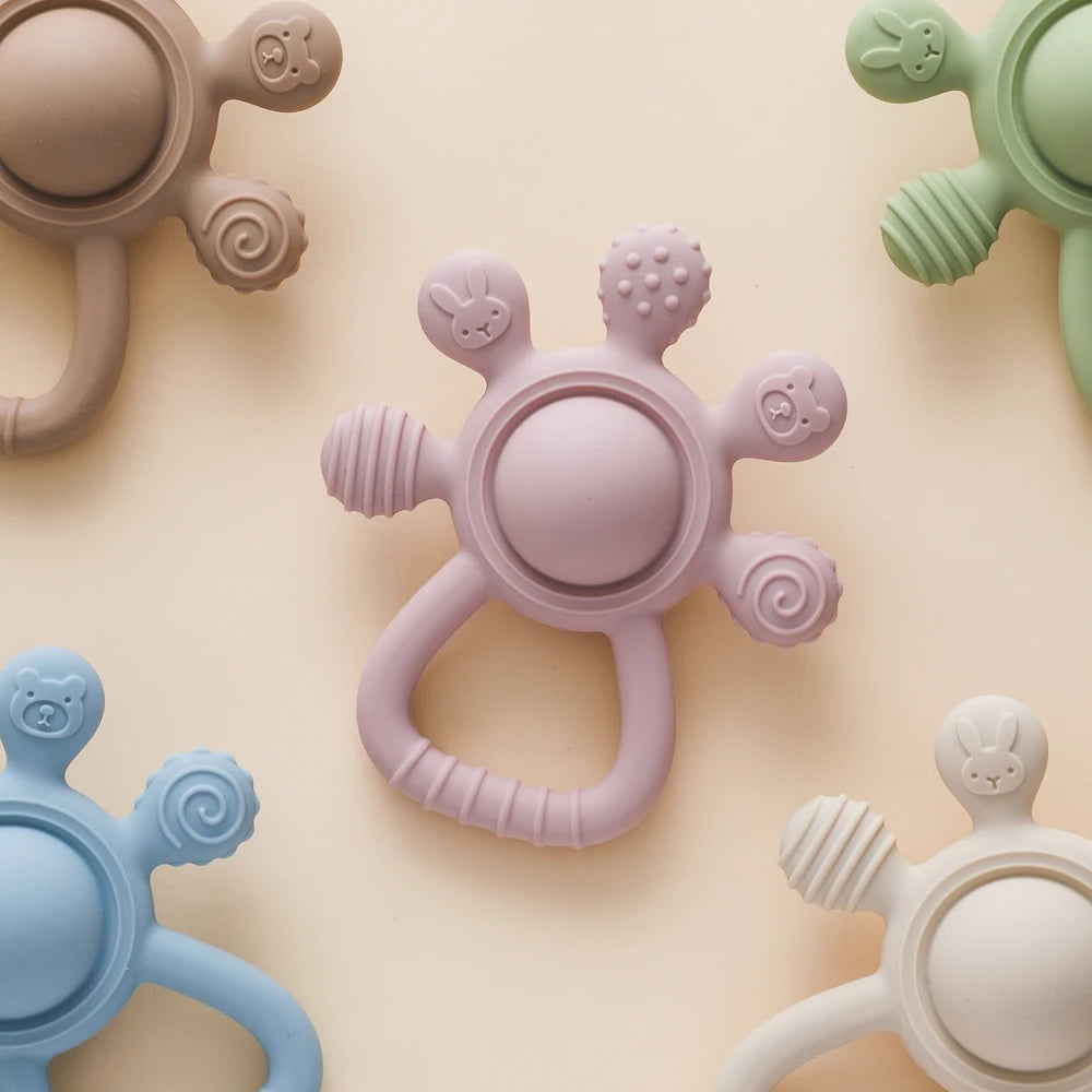 BPA Free Silicone Teether Rattle - Food Grade Baby Sensory Toy for 0-12 Months