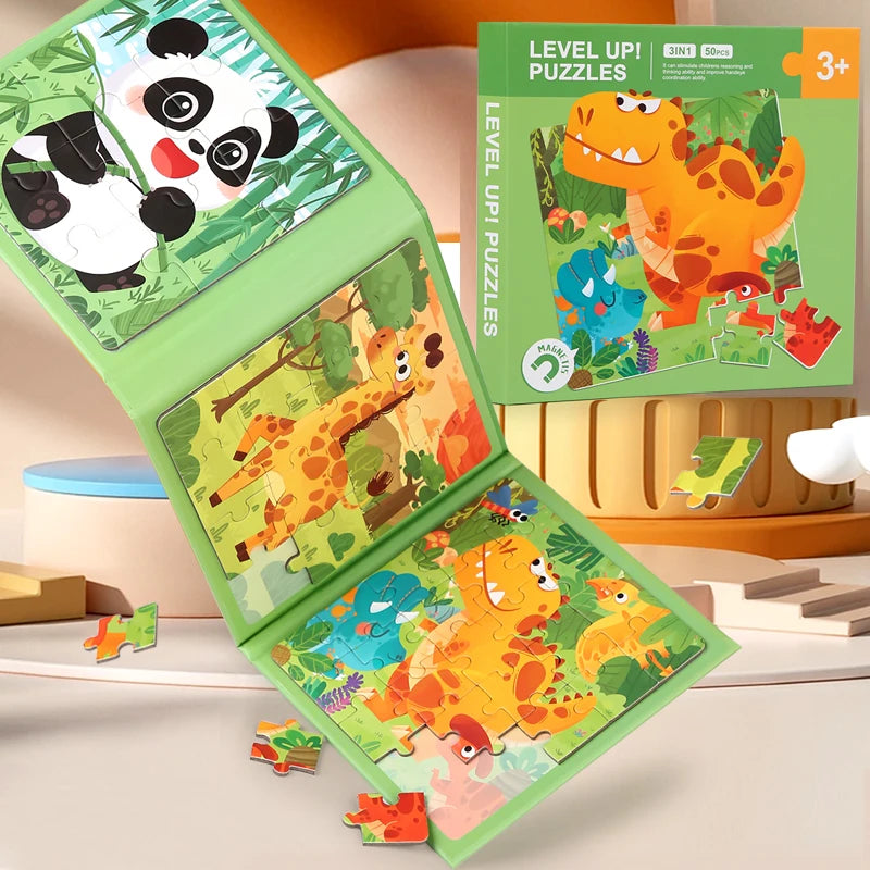 Magnetic Puzzles Games for Kids Busy Quiet Cartoon Animals Jigsaw Book Montessori Baby Educational Toys Children's Early Gifts