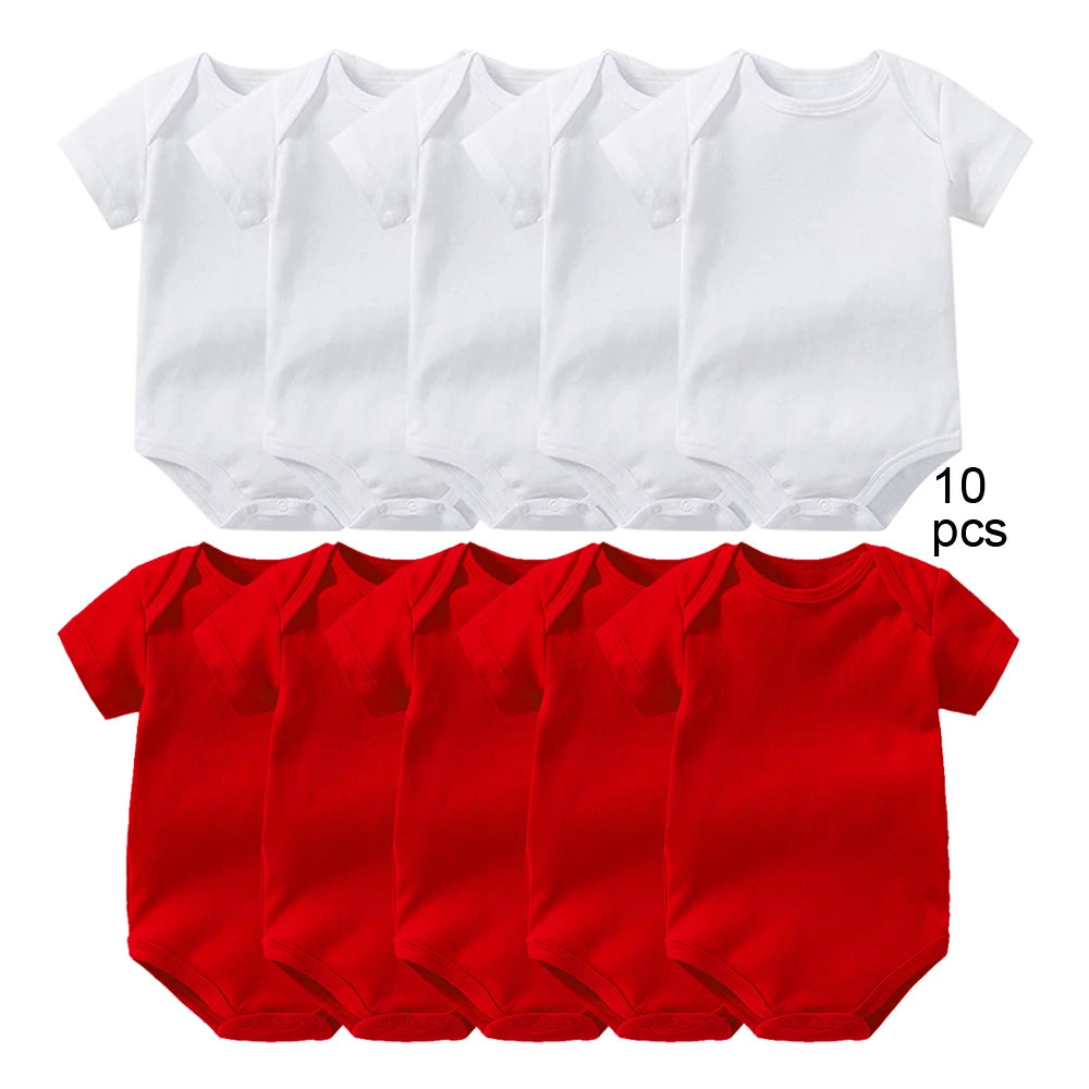 10 Pcs Baby Bodysuits Newborn Jumpsuits Wholesale Summer Body Toddlers Jumpers Onesies Basic Solid Growings Grows Sleepsuits