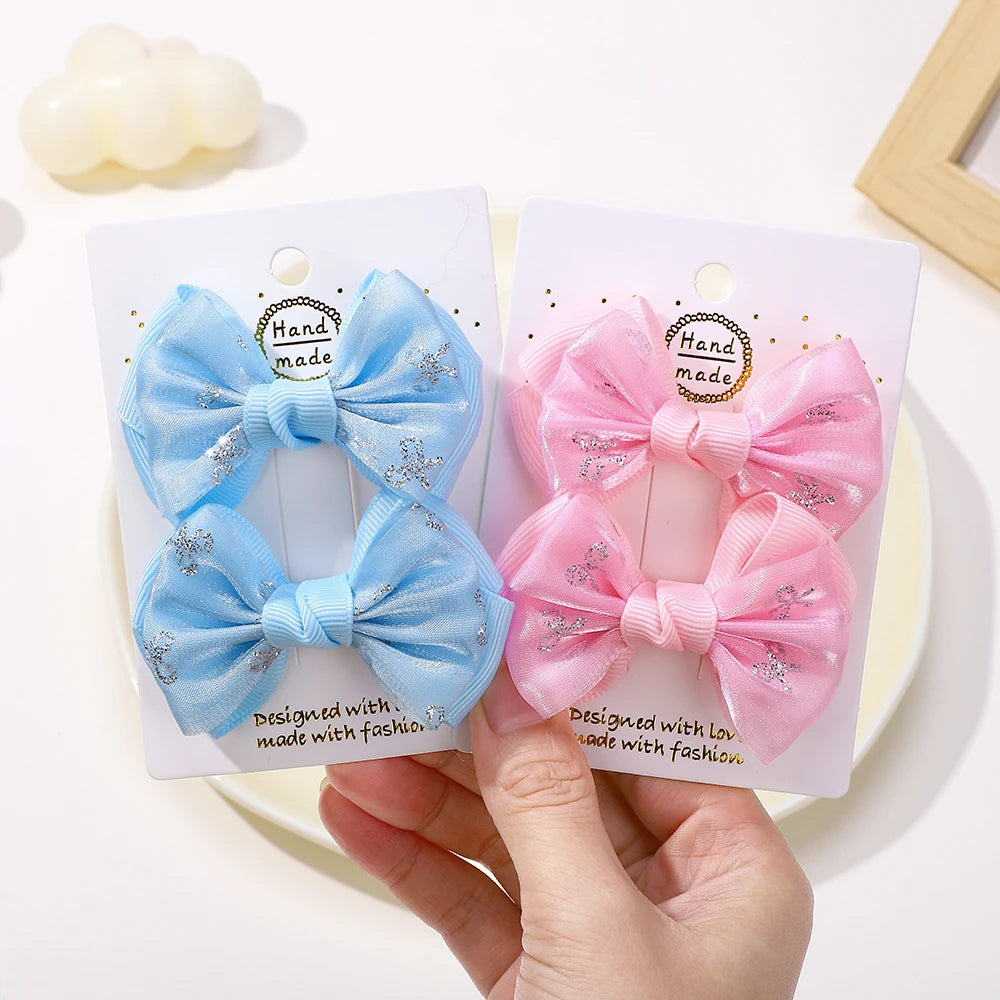 10Pcs/set lovely bowknot hairgripes for girls hair bangs hair clip fresh yarns ribbon alloy barrette boutique kids headwear