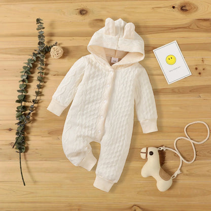 Cute Ears Hooded Baby Romper - Long Sleeve Bodysuit for Newborns 0-18 Months