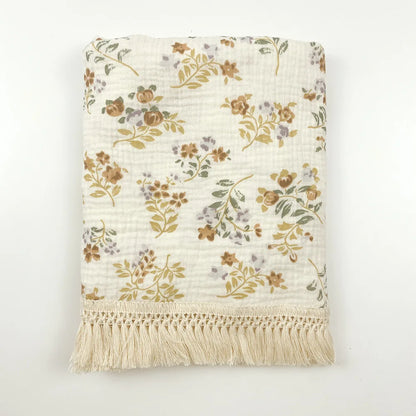 Cotton Muslin Swaddle Blanket – Tassel Baby Wrap