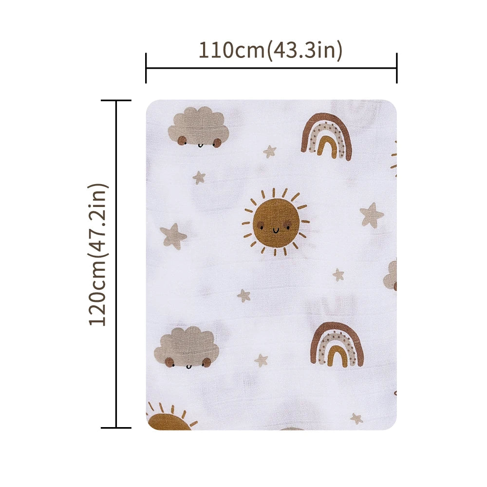 Bamboo Cotton Baby Muslin Swaddle Blanket - 120x110cm Soft Print Wrap by Elinfant