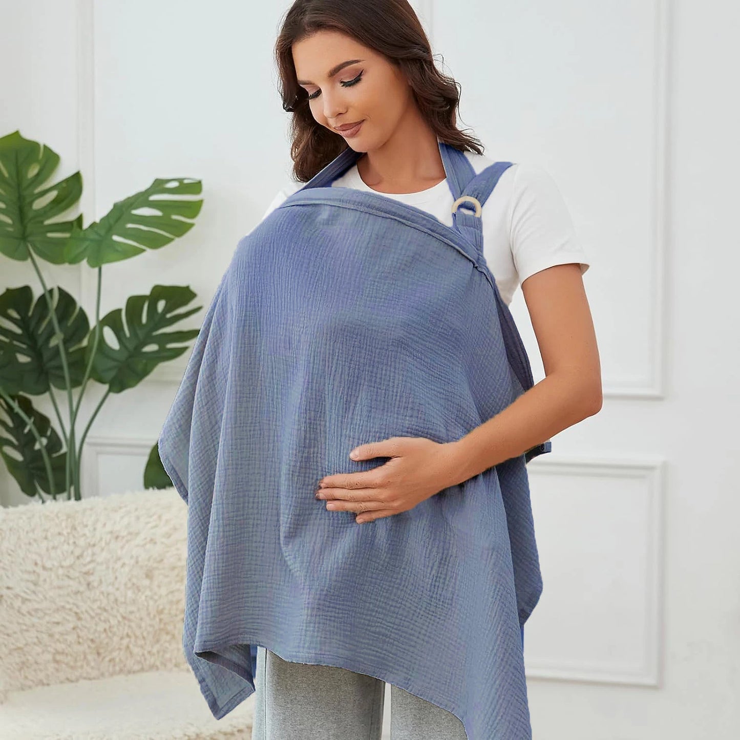 Muslin Nursing Cover - Breathable Breastfeeding Privacy Cover with Arch Neckline