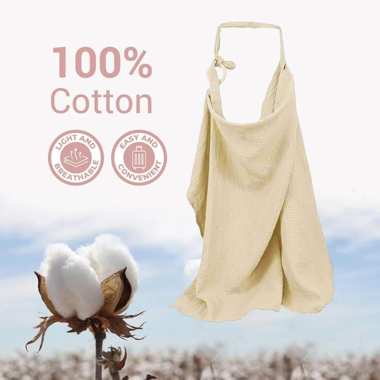 Muslin Nursing Cover - Breathable Breastfeeding Privacy Cover with Arch Neckline