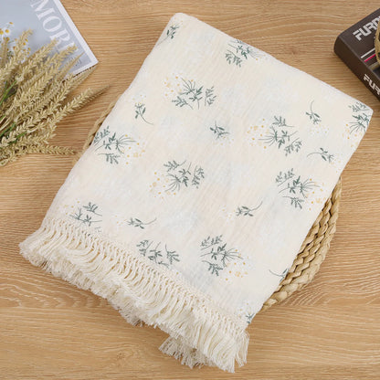 Cotton Muslin Swaddle Blanket – Tassel Baby Wrap