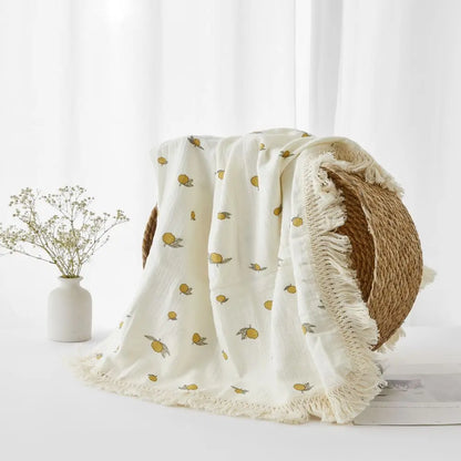 Cotton Muslin Swaddle Blanket – Tassel Baby Wrap