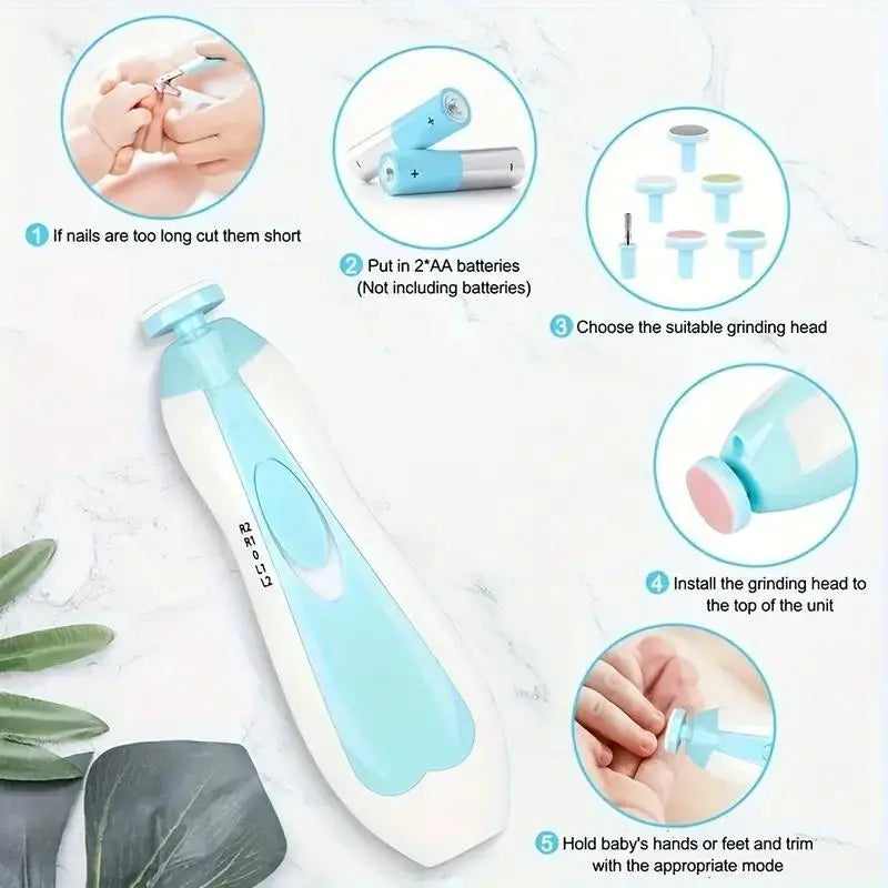 Electric Baby Nail Grinder - 6-in-1 Safe Manicure Kit for Newborns & Toddlers