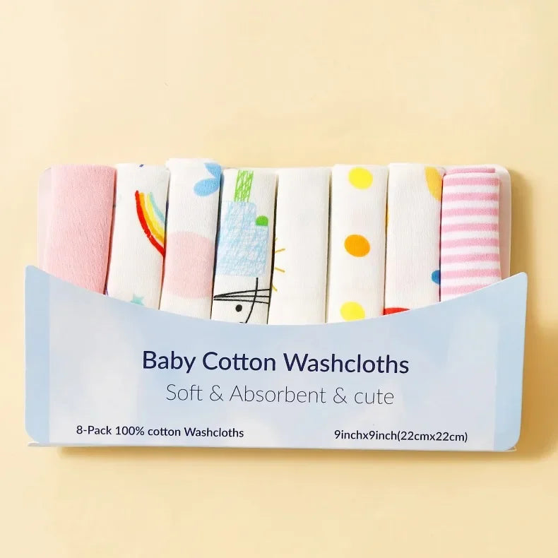 8-Piece Cotton Baby Towel Set – Soft Washcloths & Handkerchiefs for Newborns (0-24 Months)
