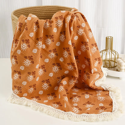 Cotton Muslin Swaddle Blanket – Tassel Baby Wrap