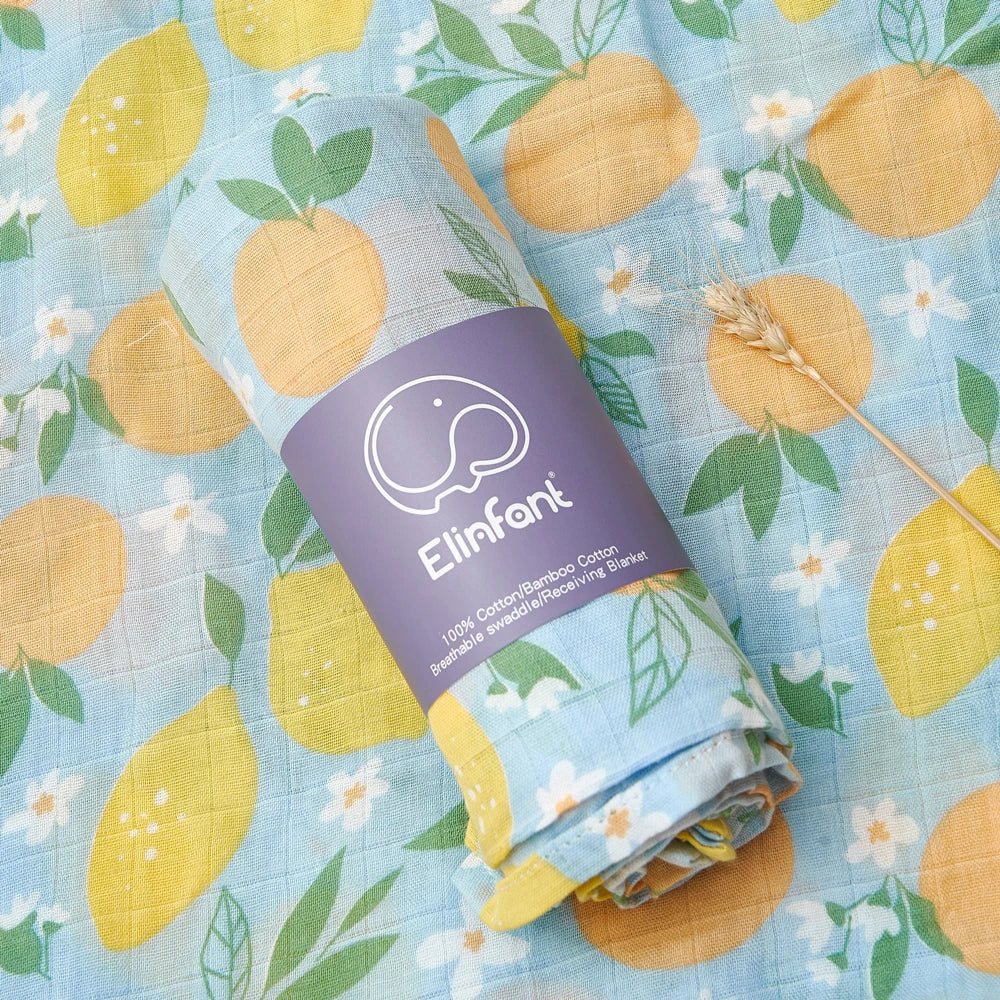 Bamboo Cotton Baby Muslin Swaddle Blanket - 120x110cm Soft Print Wrap by Elinfant