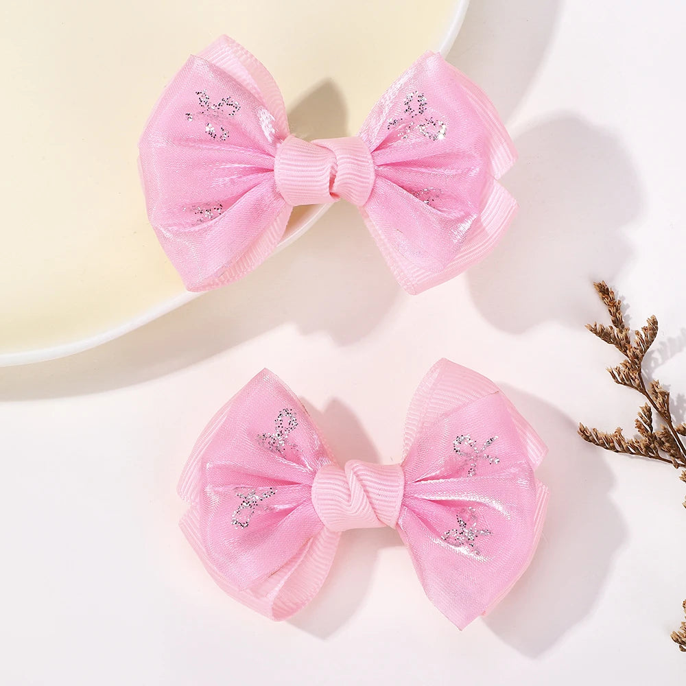 10Pcs/set lovely bowknot hairgripes for girls hair bangs hair clip fresh yarns ribbon alloy barrette boutique kids headwear