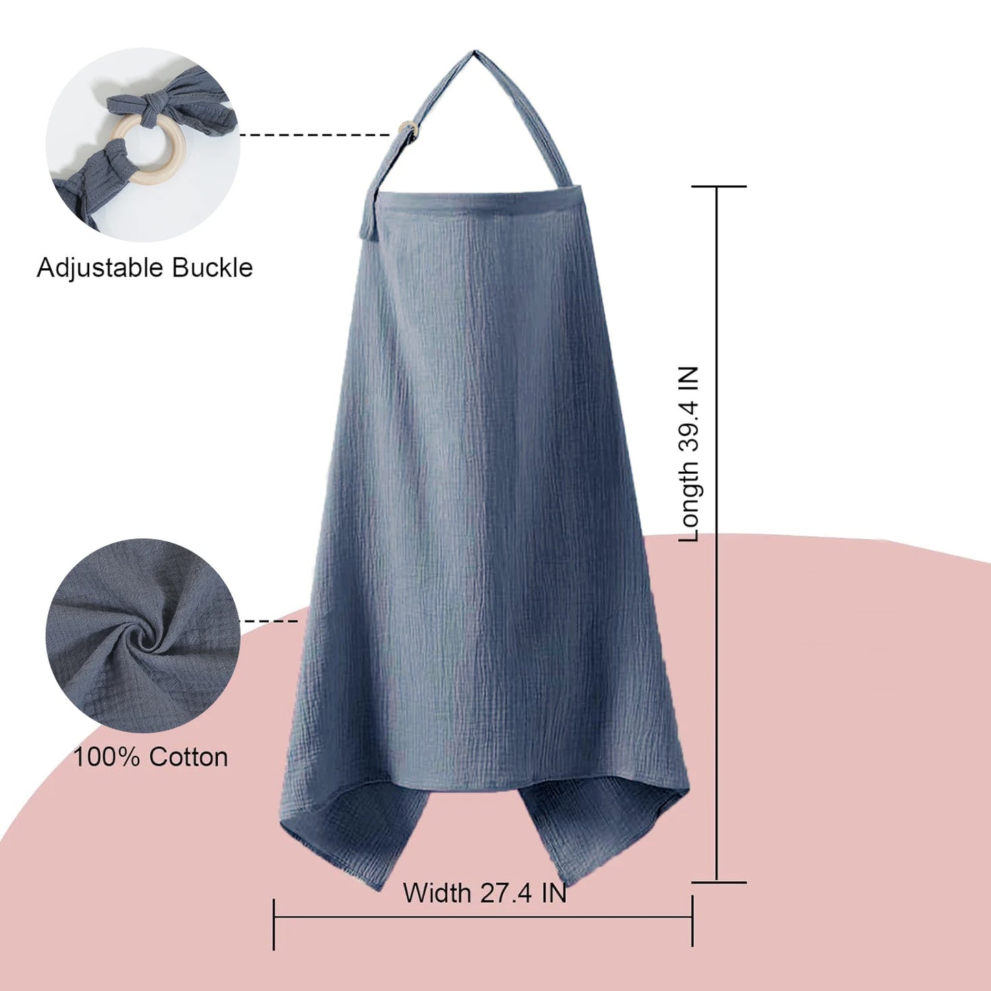 Muslin Nursing Cover - Breathable Breastfeeding Privacy Cover with Arch Neckline