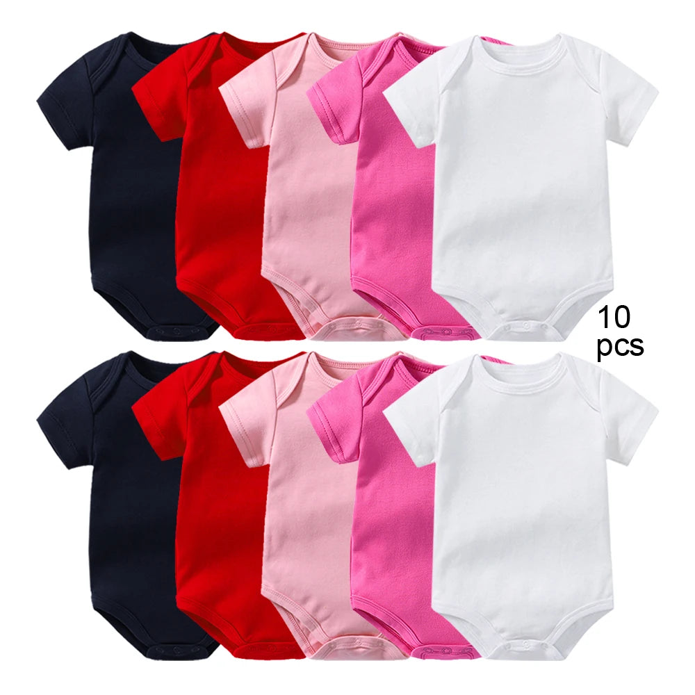 10 Pcs Baby Bodysuits Newborn Jumpsuits Wholesale Summer Body Toddlers Jumpers Onesies Basic Solid Growings Grows Sleepsuits