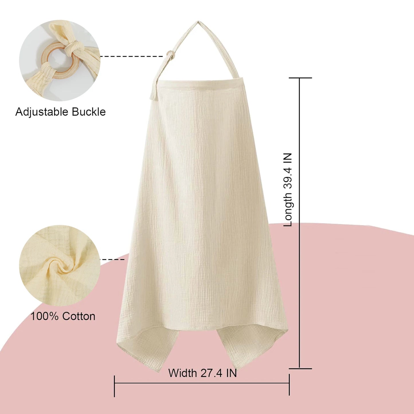 Muslin Nursing Cover - Breathable Breastfeeding Privacy Cover with Arch Neckline