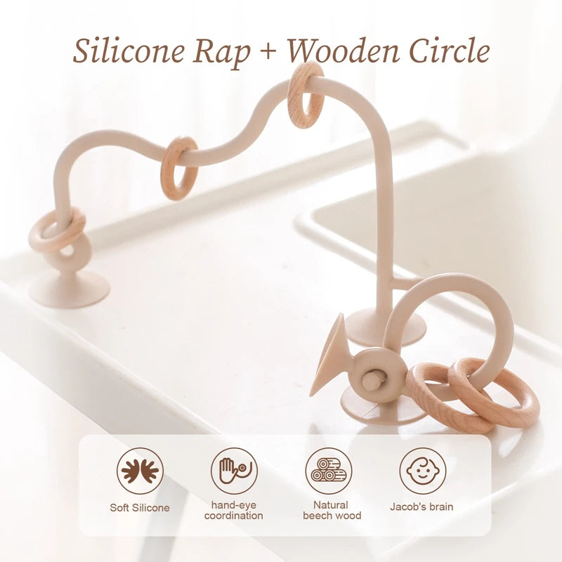 Montessori Silicone Teething Track Maze - Educational Wooden Roller Coaster Bead Toy